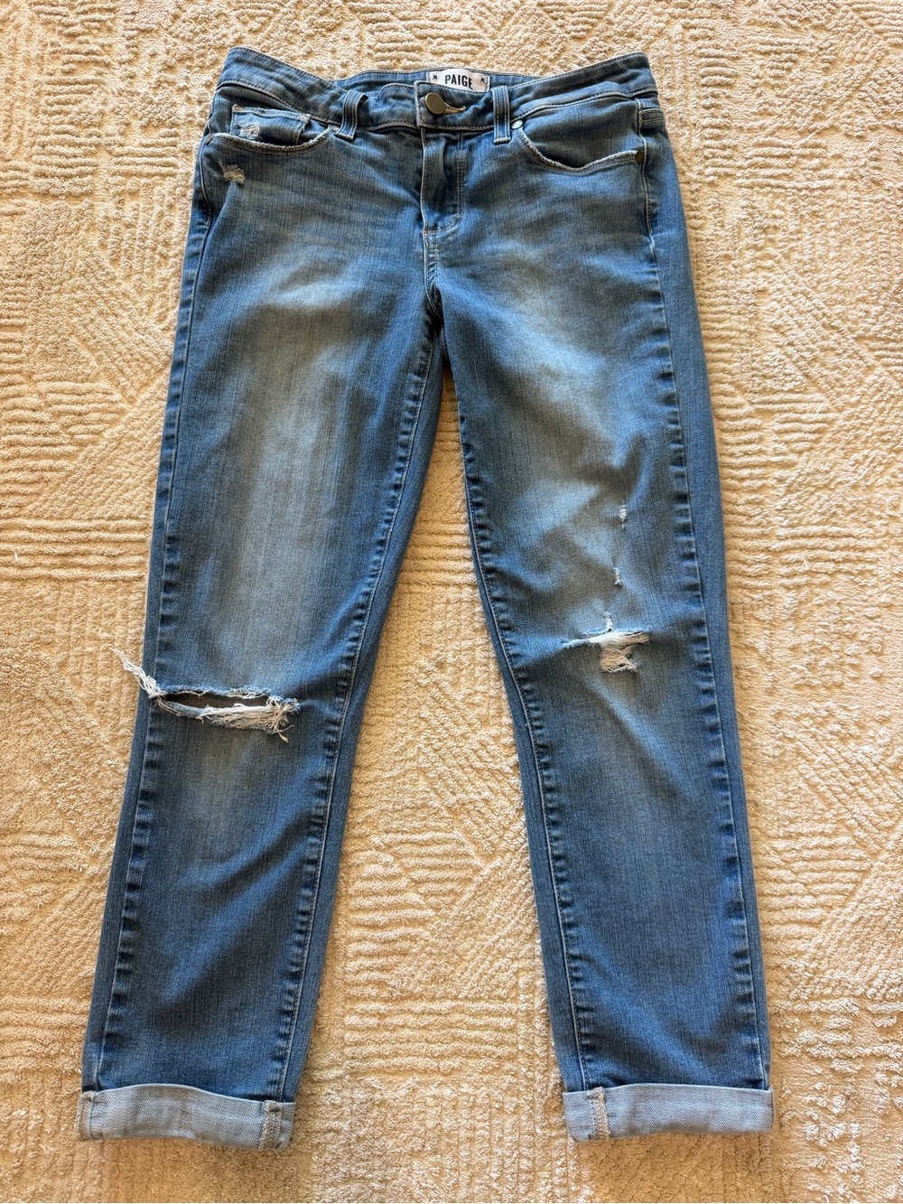 PAIGE Kylie Crop Distressed Skinny Jeans Light Wash Size 28